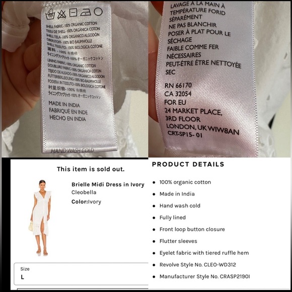 $208 Gorgeous Eyelet Cleobella Brielle Midi Dress Ivory white Size L Price FIRM - Picture 11 of 16